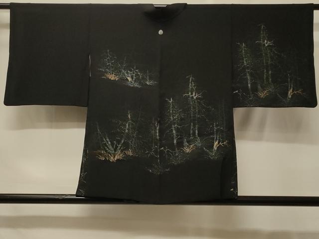 平和屋着物#羽織 寿光織 樹林文 黒地 金銀糸 正絹 逸品 CABF9052in