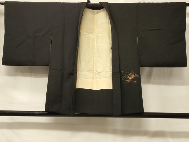 平和屋着物#羽織 寿光織 糸車花文 暈し染め 黒地 金銀糸 正絹 逸品 CABF9053in