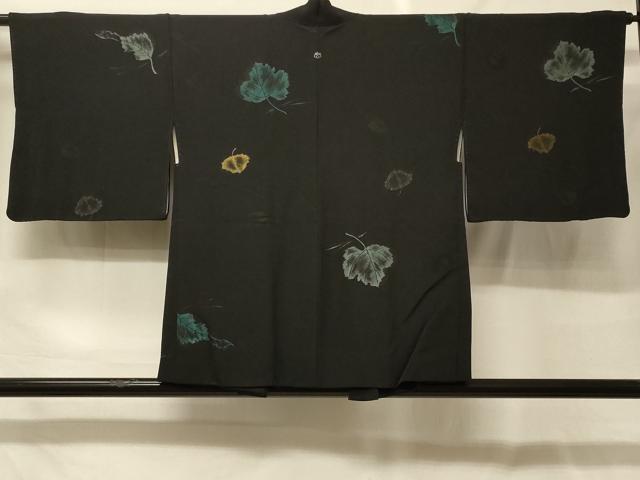 平和屋着物#羽織 寿光織 舞葉文 黒地 金糸 正絹 逸品 CABF9054in