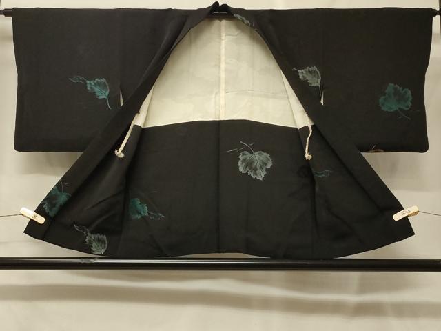 平和屋着物#羽織 寿光織 舞葉文 黒地 金糸 正絹 逸品 CABF9054in