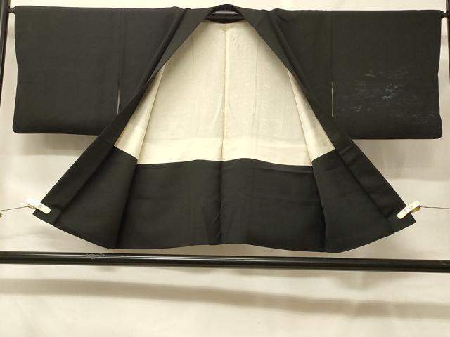 平和屋着物#羽織 寿光織 流水草葉文 黒地 正絹 逸品 CABF9055in