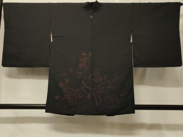 平和屋着物#羽織 枝葉文 黒地 正絹 逸品 未使用 CABF9066in