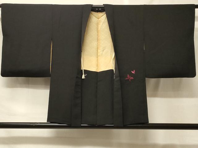平和屋着物#羽織 総刺繍 枝花文 黒地 正絹 逸品 CABF9067in