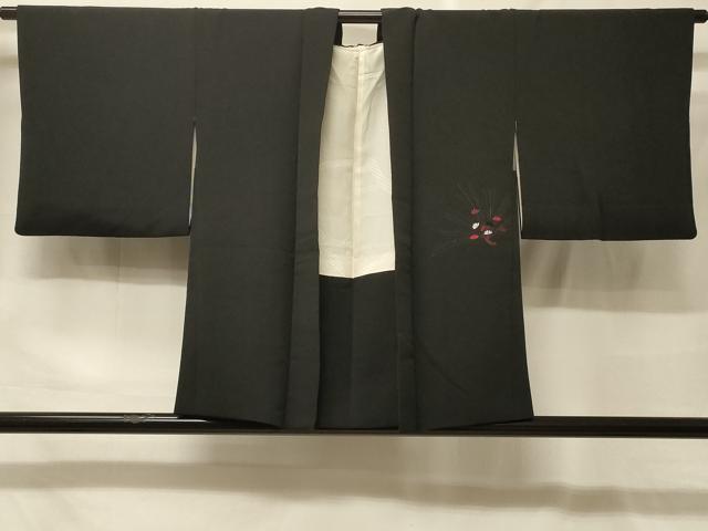 平和屋着物#羽織 刺繍 枝花文 黒地 金銀糸 正絹 逸品 CABF9068in