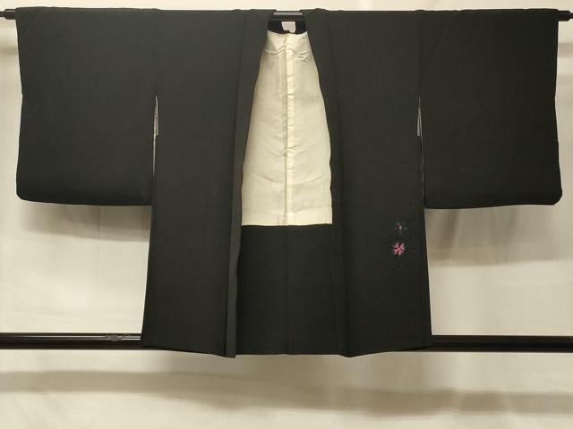 平和屋着物#羽織 総刺繍 枝花文 黒地 正絹 逸品 CABF9077in