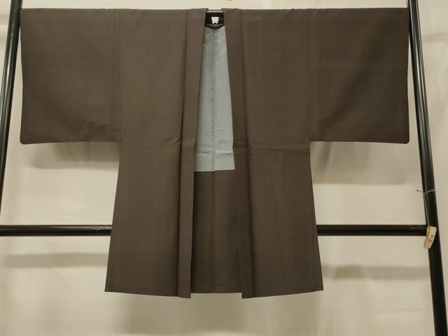 平和屋着物#男性 長羽織 紬地 黒橡色 正絹 逸品 CABF9084in