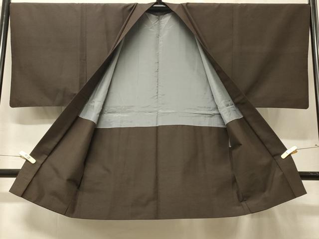 平和屋着物#男性 長羽織 紬地 黒橡色 正絹 逸品 CABF9084in