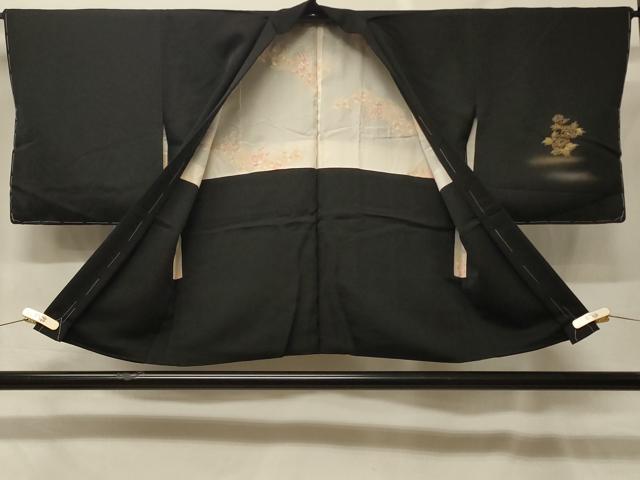 平和屋着物#羽織 刺繍 源氏車絵巻花文 黒地 金彩 正絹 逸品 未使用 CABF9086in