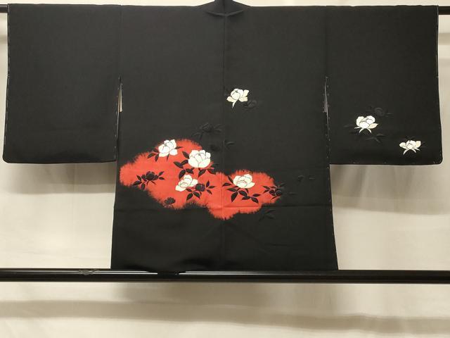 平和屋着物#羽織 刺繍 草花文 黒地 正絹 逸品 未使用 CABF9091in