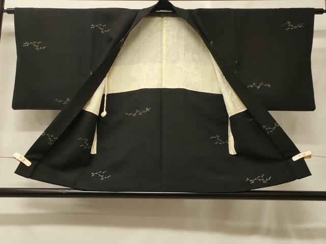 平和屋着物#羽織 寿光織 枝葉文 黒地 金糸 正絹 逸品 CABF9095in