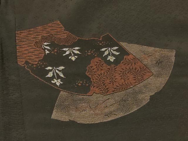 平和屋着物#羽織 寿光織 地紙吉祥花文 黒地 金銀糸 正絹 逸品 CABF9097in