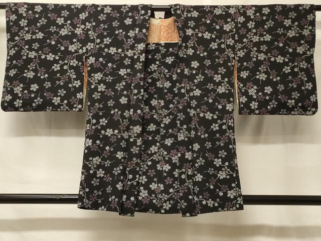 平和屋着物#羽織 枝花文 黒地 正絹 逸品 CABF9106in