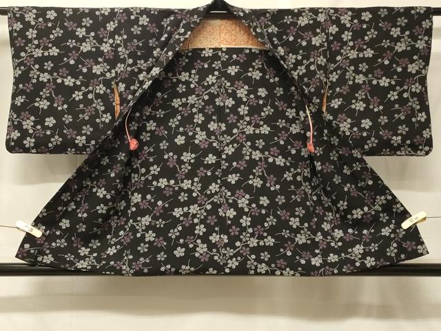 平和屋着物#羽織 枝花文 黒地 正絹 逸品 CABF9106in