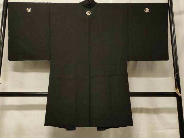 平和屋着物#男性 長羽織 黒紋付き 正絹 逸品 CABF9119in