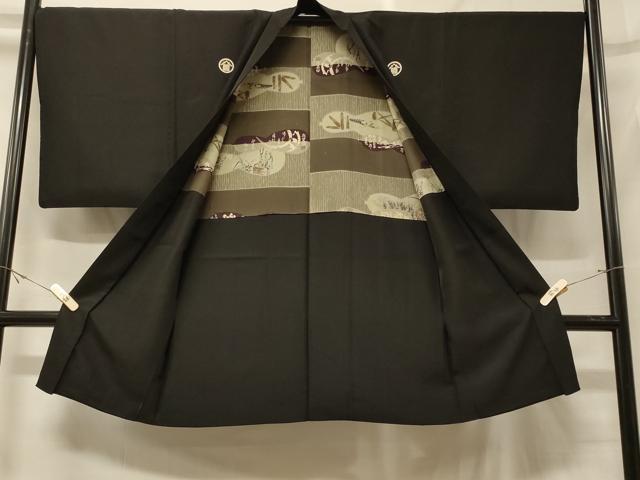 平和屋着物#男性 長羽織 黒紋付き 正絹 逸品 CABF9119in