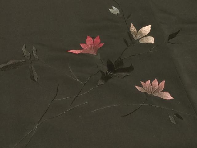 平和屋着物#羽織 総刺繍 枝花文 黒地 正絹 逸品 CABF9134in