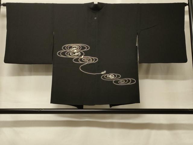 平和屋着物#羽織 総刺繍 結び紐文 黒地 正絹 逸品 CABF9142in