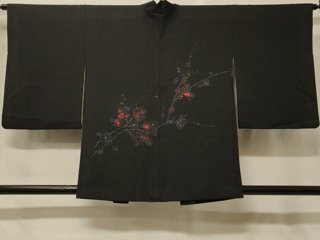 平和屋着物#羽織 手描き 枝梅文 黒地 金彩 正絹 逸品 CABF9144in