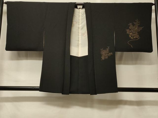 平和屋着物#羽織 刺繍 花車文 黒地 金彩 正絹 逸品 CABF9150in