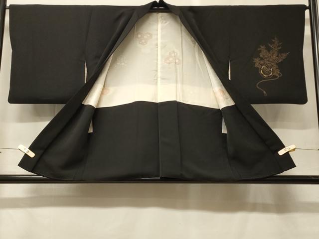 平和屋着物#羽織 刺繍 花車文 黒地 金彩 正絹 逸品 CABF9150in