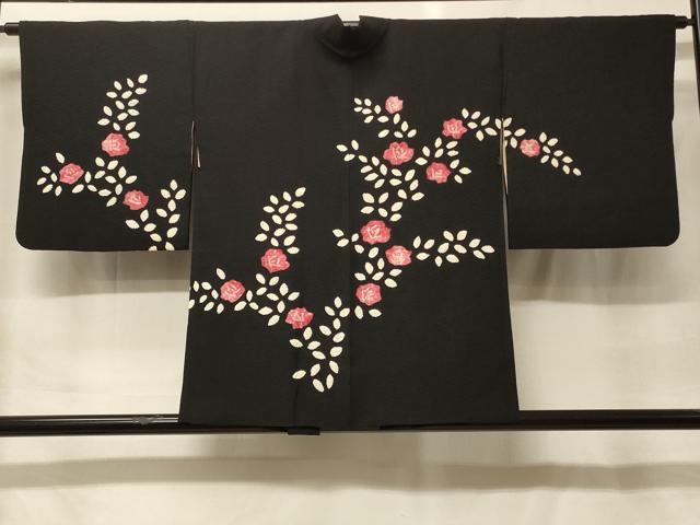 平和屋着物#羽織 絞り 草花文 黒地 正絹 逸品 CABF9156in