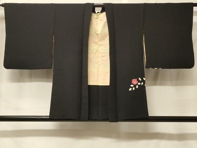 平和屋着物#羽織 絞り 草花文 黒地 正絹 逸品 CABF9156in
