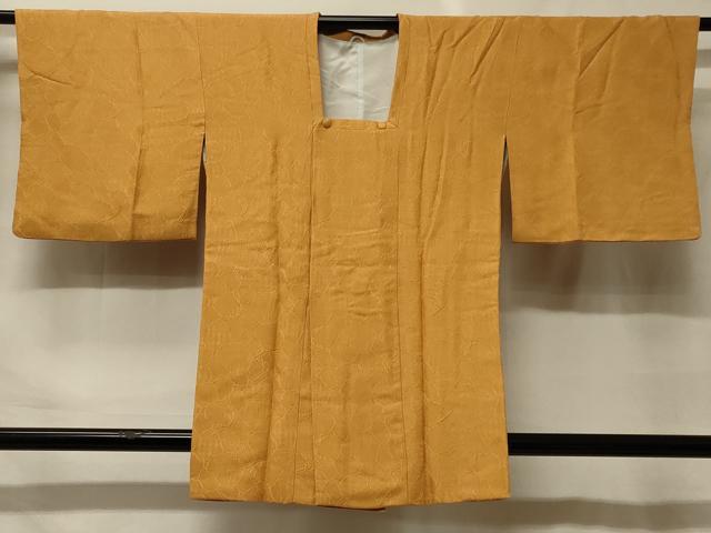 平和屋着物#道行コート 色無地 石畳地紋 山吹色 正絹 逸品 CABF9165in