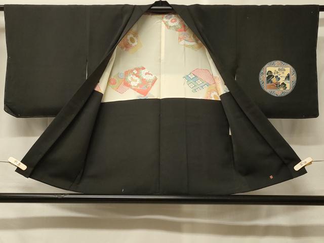 平和屋着物#羽織 作家物 絵皿風景文 黒地 正絹 逸品 未使用 CABF9167in