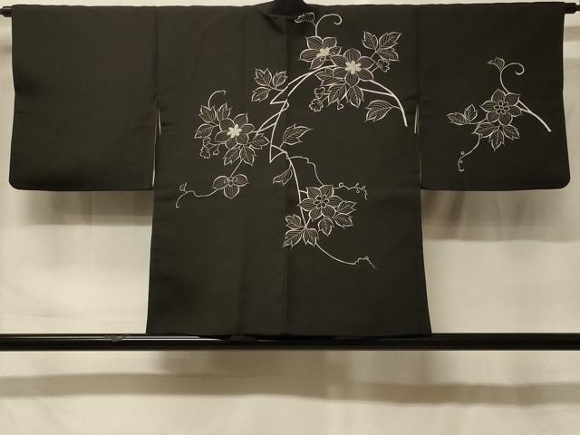平和屋着物#羽織 刺繍 枝花文 黒地 正絹 逸品 CABF9168in