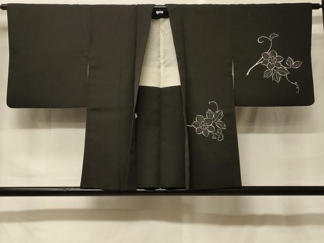 平和屋着物#羽織 刺繍 枝花文 黒地 正絹 逸品 CABF9168in