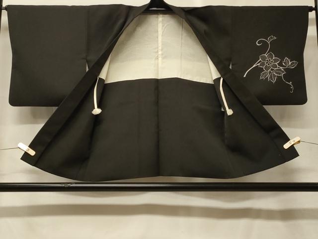 平和屋着物#羽織 刺繍 枝花文 黒地 正絹 逸品 CABF9168in