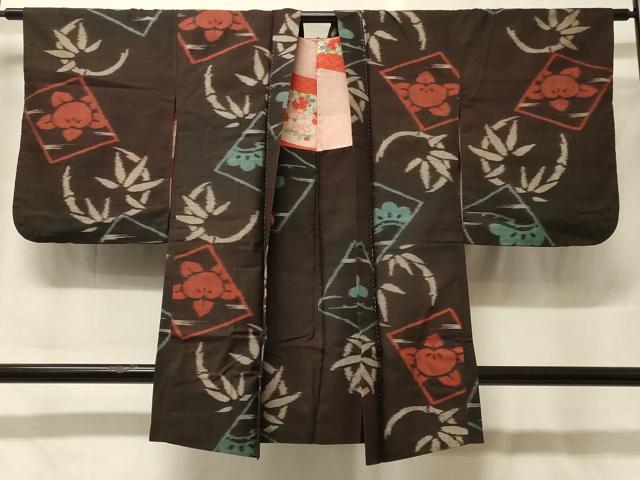 平和屋着物#長羽織 紬地 色紙草花丸文 正絹 逸品 CABF9176in