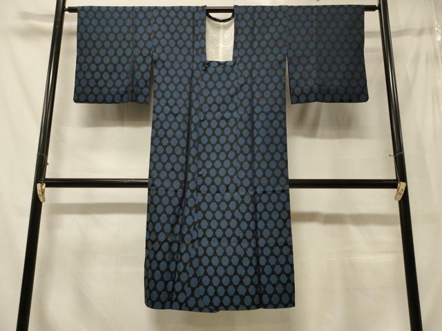 平和屋着物#道行コート 雨コート 単衣 亀甲文 ロング丈 正絹 逸品 CABF9183in
