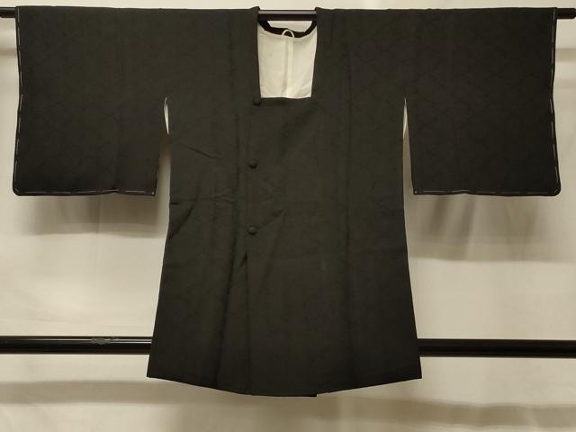 平和屋着物#道行コート 松皮菱地紋 黒地 正絹 逸品 未使用 CABF9185in