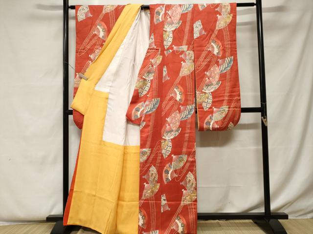 平和屋着物■豪華振袖 扇面吉祥花蝶文 金彩 正絹 逸品 CABF9210ev