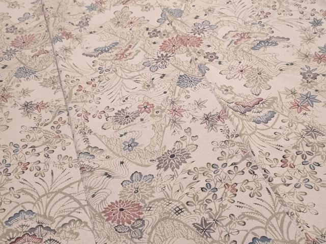 平和屋着物■上質な小紋 型染め 遠山飛鶴花文 鬼しぼ縮緬 正絹 逸品 CABF9228ev
