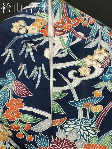 平和屋着物■上質な小紋 型染め 流水花鳥文 正絹 逸品 CABF9238ev