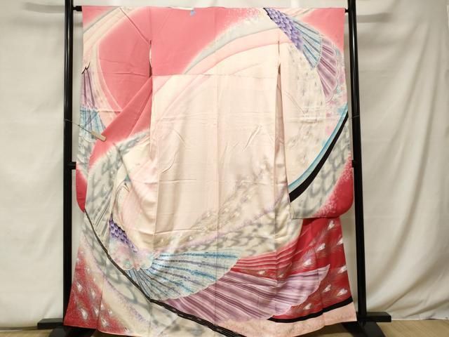 平和屋着物■豪華振袖 駒刺繍 孔雀花唐草文 暈し染め 金銀彩 正絹 逸品 CABF9257ev