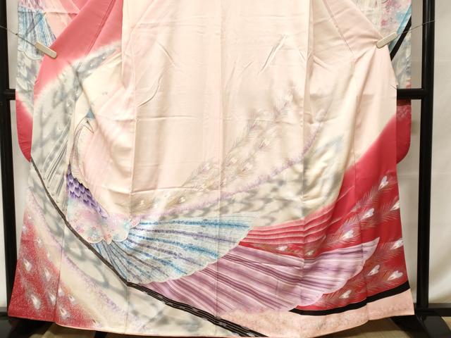 平和屋着物■豪華振袖 駒刺繍 孔雀花唐草文 暈し染め 金銀彩 正絹 逸品 CABF9257ev