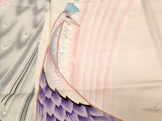 平和屋着物■豪華振袖 駒刺繍 孔雀花唐草文 暈し染め 金銀彩 正絹 逸品 CABF9257ev