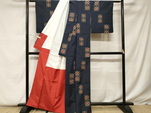 平和屋着物■上質な紬 幾何学花文 正絹 逸品 CABF9272ev