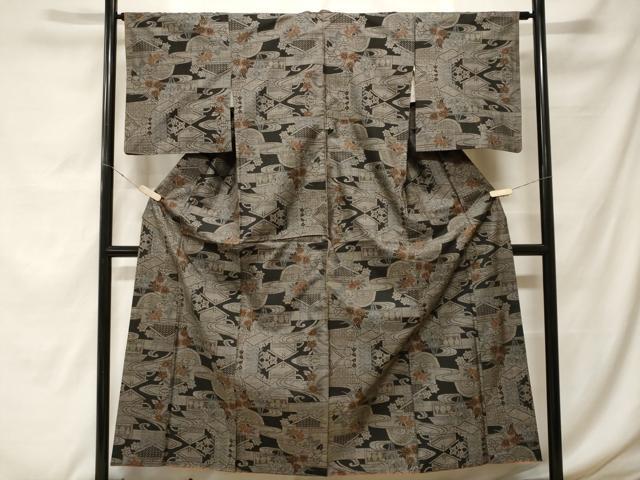 平和屋着物■本場大島紬 9マルキ 流水風景文 正絹 逸品 CABF9286ev