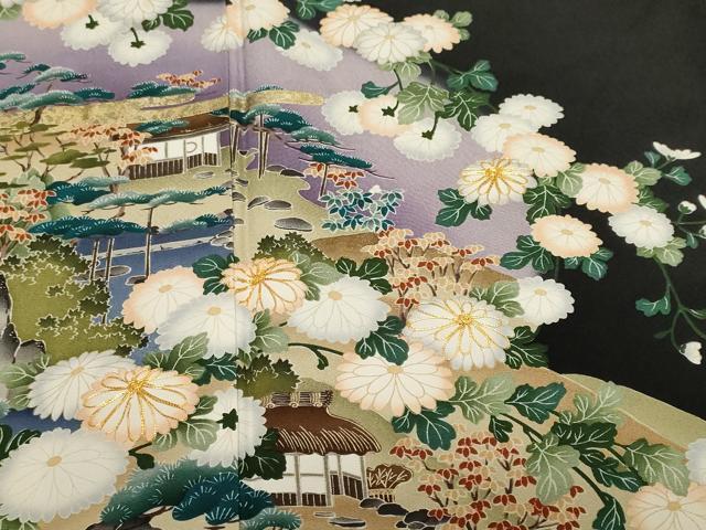 平和屋着物■豪華黒留袖 駒刺繍 萬寿染 御所解文 正絹 逸品 CABF9288ev