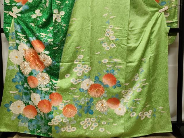 平和屋着物■豪華振袖 駒刺繍 枝菊文 暈し染め 金彩 正絹 逸品 CABF9289ev