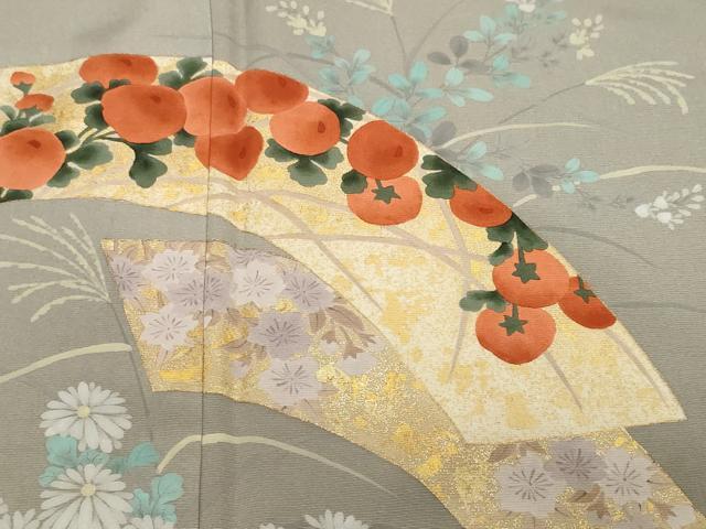 平和屋着物■訪問着 地紙万寿菊草花文 暈し染め 金彩 正絹 逸品 CABF9354ev