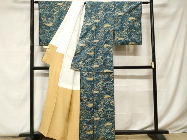平和屋着物■本場染大島紬 流水草花文 正絹 逸品 CABF9375ev