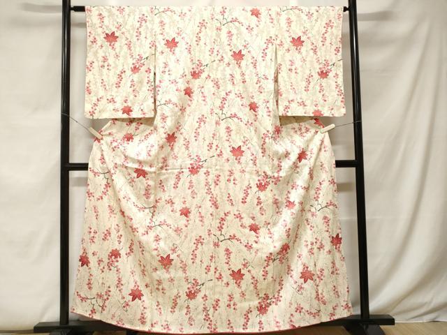 平和屋着物■上質な小紋 枝梅文 舞楓文 正絹 逸品 CABF9378ev
