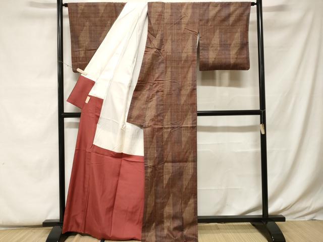 平和屋着物■上質な紬 幾何学文 正絹 逸品 CABF9410ev
