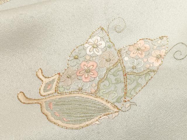 平和屋着物■訪問着 総刺繍 駒刺繍 花蝶文 金糸 正絹 逸品 CABF9411ev