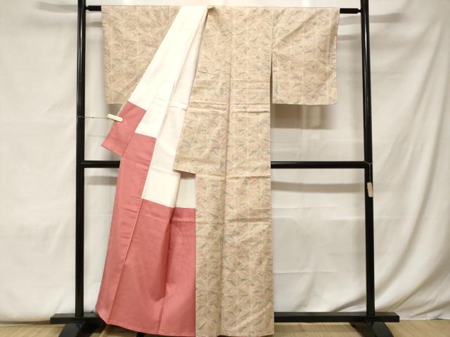 平和屋着物■上質な紬 麻の葉文様 正絹 逸品 CABF9433ev